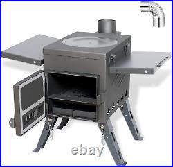 Camp Tent Stove Portable Wood Burning Camping Heating & Cooking + Chimney Pipes
