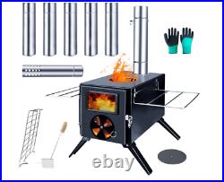 Camp Wood Stove, Tent Wood Burning Stoves Portable with Chimney Pipes, Upgraded