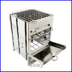 Camping Cookware Stainless Steel Wood Burning Stove Collapsible Square Grill