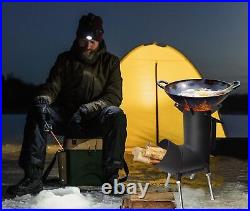 Camping Rocket Stove With A Fire Poker & Tongs. A Portable Wood Burning Stove