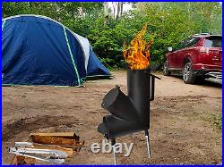 Camping Rocket Stove with a Fire Poker & Tongs. A Portable Wood Burning Stove wi