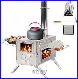 Camping Tent Stove Portable Wood Burning Stove with Window and 6 Chimney Pipe Si