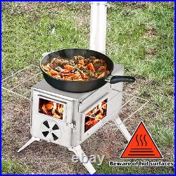 Camping Tent Stove Portable Wood Burning Stove with Window and 6 Chimney Pipe Si