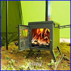 Camping Tent Stove Small Portable Wood Burning Heater, Outdoor Carbon Steel