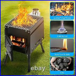 Camping Tent Stove with Chimney Pipes, Portable Wood Burning Outdoor Stove, for