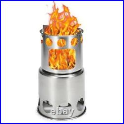 Camping Wood Burning Stove Stainless Steel Portable Outdoor Cooking Picnic BBQ