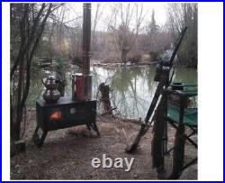 Camping, caravan and tent stove with folding legs, wood burning stove, cooker