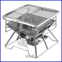 Campingmoon Foldable BBQ Grill, Portable Charcoal Grill, Stainless Steel Wood