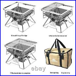 Campingmoon Foldable BBQ Grill, Portable Charcoal Grill, Stainless Steel Wood