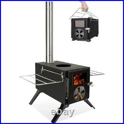 Carbon Steel Wood Burning Stove with Stainless Steel Wall Chimney Pipe, Outdoor