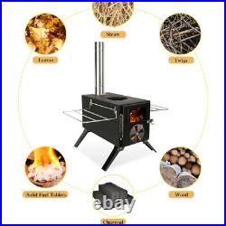 Carbon Steel Wood Burning Stove with Stainless Steel Wall Chimney Pipe, Outdoor