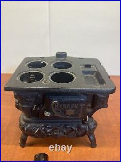 Cast iron stove vintage Crescent wood-burning salesman sample With Pots & Pans