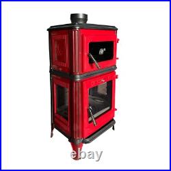 Colorful Vertical Cast Iron Wood Burning Stove with Wall Protector