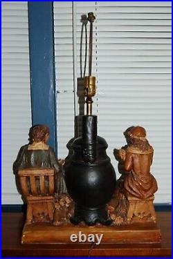 Continental Studios Chalkware Lamp Vintage Pilgrims Woodburning Stove 1974