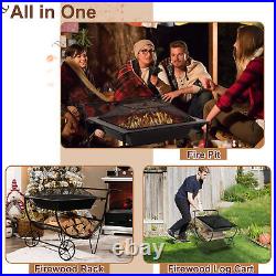 Costway Outdoor Wood Burning Fire pit Steel Patio Stove with Log Storage Rack &