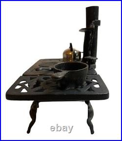 Crescent Mini Wood Burning Stove Cast Iron Salesman Sample & Accessories Vintage