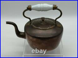 Early to Mid 19th Copper & Brass Kettle Glass Handle & Dovetailed Construction