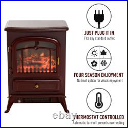 Electric Fireplace Freestanding Stove Wood Burning Flame 750With1500W Red Brown