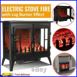 Electric Fireplace Log Burning Flame Effect Stove Fire Heater Thermal Wood 2000W