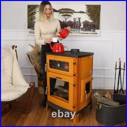 Enamelled cast iron stove with oven, wood burning stove, % 100 cast iron stove