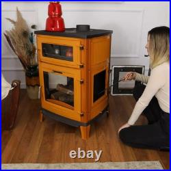 Enamelled cast iron stove with oven, wood burning stove, % 100 cast iron stove