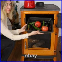 Enamelled cast iron stove with oven, wood burning stove, % 100 cast iron stove