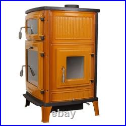 Enamelled cast iron stove with oven, wood burning stove, % 100 cast iron stove