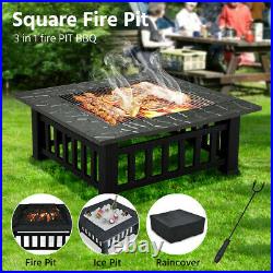 Fire Pit BBQ Square Table Backyard Patio Garden Stove Wood Burning Fireplace