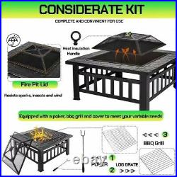 Fire Pit Outdoor Patio Backyard Wood Burning Fireplace Heater Stove Steel Cover