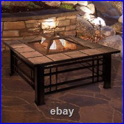 Fire Pit Set, Wood Burning Pit Spark Screen Log Poker 32 Inch Square Fire Pit Set, Wood Burning Pit Spark Screen Log Poker 32 Inch Square