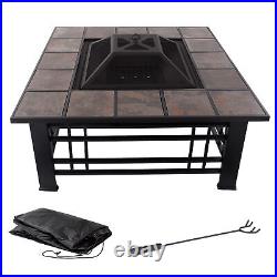 Fire Pit Set, Wood Burning Pit Spark Screen Log Poker 32 Inch Square Fire Pit Set, Wood Burning Pit Spark Screen Log Poker 32 Inch Square