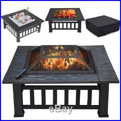 Fire pit Square Table Garden Stove Wood Burning withSpark Screen Log Poker & Cover