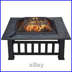 Fire pit Square Table Garden Stove Wood Burning withSpark Screen Log Poker & Cover