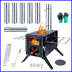 Fitinhot Camp Wood Stove, Tent Wood Burning Stoves Portable with Chimney Pipe