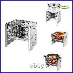 Foldable Stainless Steel Wood Burning Stove Camping Hiking BBQ Cooker Stove New