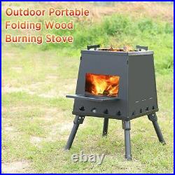 Folding Camp Stove Portable Wood Burning With Retractable Legs For Camping