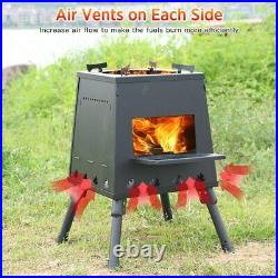 Folding Camp Stove Portable Wood Burning With Retractable Legs For Camping A1