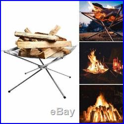 Folding Camping Stove Fire Frame Stand Wood Burning Grill Stainless Steel Rack