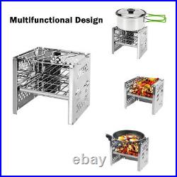 Folding Stainless Steel Camping Stove Outdoor Wood Burning Stove Picnic BBQ Q6M3