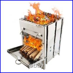 Folding Stainless Steel Wood Burning Stove Outdoor Camping Picnic 8.3IN Height