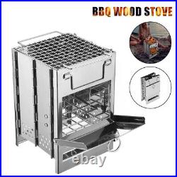 Folding Stainless Steel Wood Burning Stove Outdoor Camping Picnic 8.3IN Height
