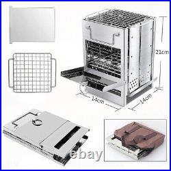 Folding Stainless Steel Wood Burning Stove Outdoor Camping Picnic BBQ Portable