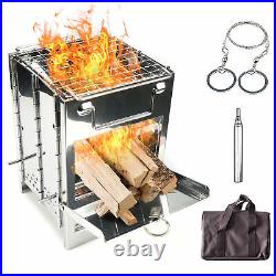 Folding Wood Burning Stove Blowpipe Wire Saw Kit Mini BBQ Grill with Carry L8X1