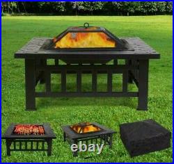 GARTIO Outdoor Fire Pit, 32'' Square Metal Firepit Table, Wood Burning Stove BBQ