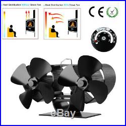 Heat Powered 8 Blowers Stove Fan Fireplace Thermometer For Oven Wood Burning Eco