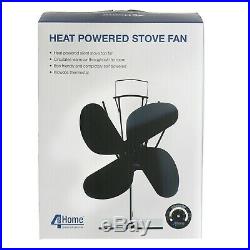 Heat Powered Wood Burning Gas Stove Top Silent Eco Friendly Warm Air Fan Black