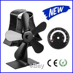Heated Power Stove Fan 5 Blowers with Thermometer Eco-Friendly for Wood Burning
