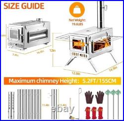 Hot Tent Stove, 304 Stainless Wood Burning Stove, Portable Wood Stove with 6
