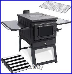 Hot Tent Stove Grill Wood Burning Portable & Vent Pipe Winter Camping Fire Kit