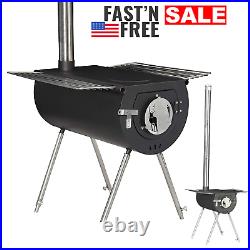 Hot Tent Stove Jack Wood Burning Portable With 7 Pipes 6 ft Chimney Camping Fire